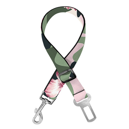 Pink Hibiscus Flower Camouflage Print Dog Seat Belt