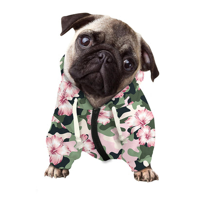 Pink Hibiscus Flower Camouflage Print Dog Zip Up Hoodie