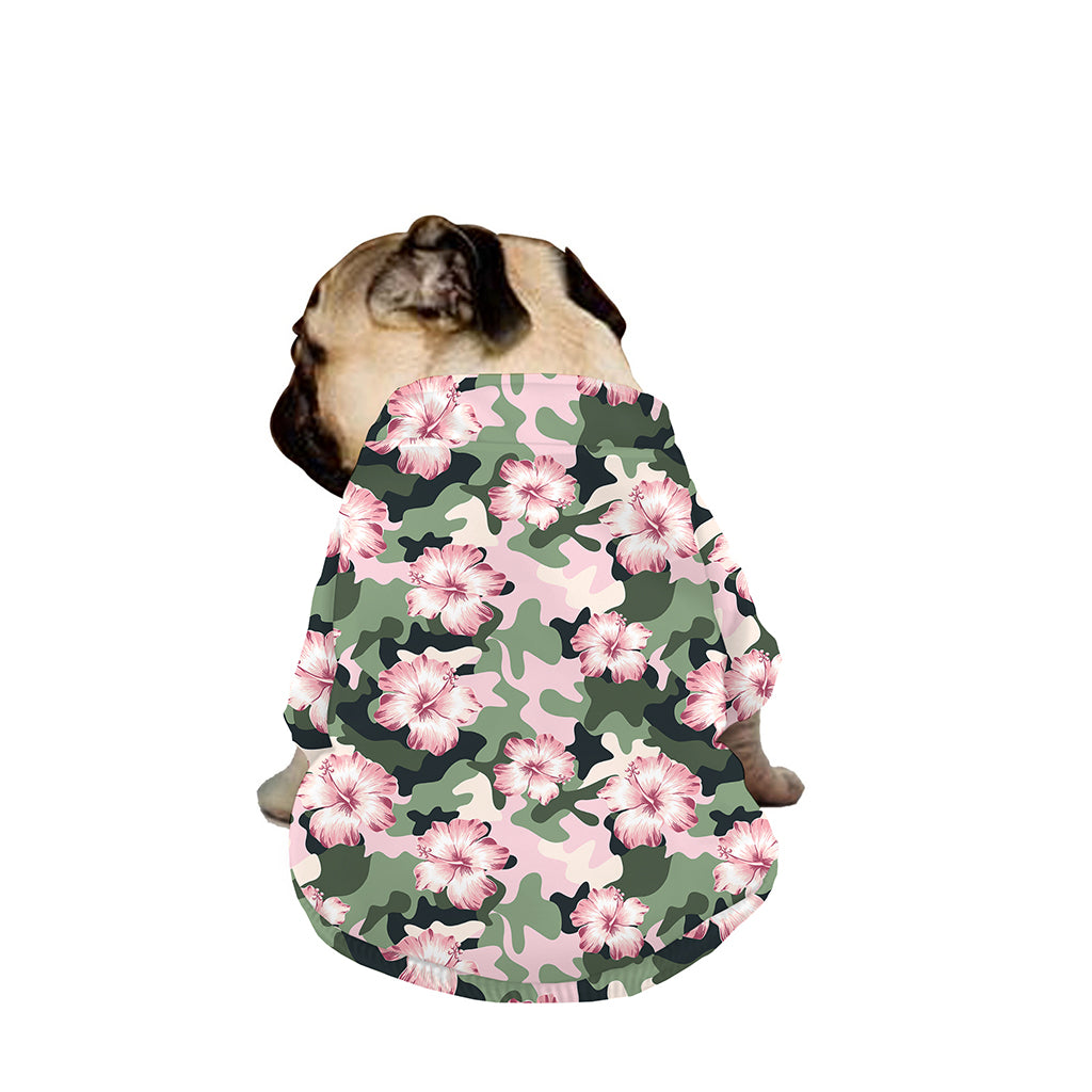 Pink Hibiscus Flower Camouflage Print Dog Zip Up Jacket