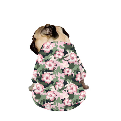 Pink Hibiscus Flower Camouflage Print Dog Zip Up Jacket