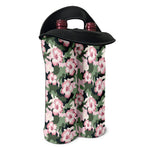 Pink Hibiscus Flower Camouflage Print Double Neoprene Wine Tote
