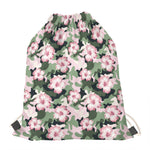 Pink Hibiscus Flower Camouflage Print Drawstring Bag