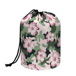 Pink Hibiscus Flower Camouflage Print Drawstring Makeup Bag