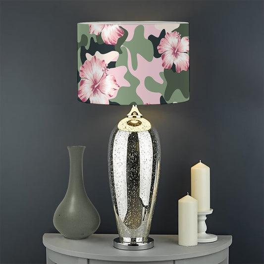Pink Hibiscus Flower Camouflage Print Drum Lamp Shade