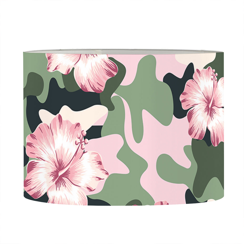 Pink Hibiscus Flower Camouflage Print Drum Lamp Shade