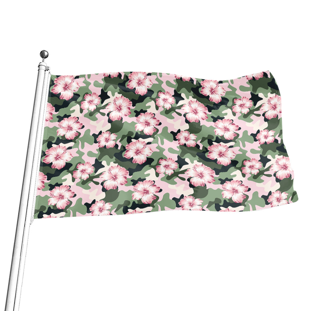 Pink Hibiscus Flower Camouflage Print Flag