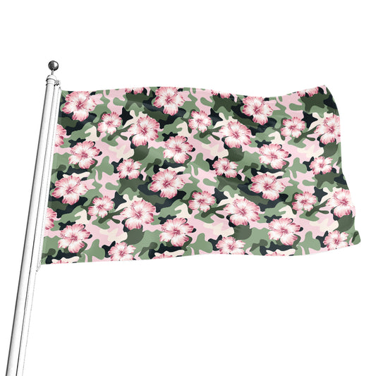 Pink Hibiscus Flower Camouflage Print Flag