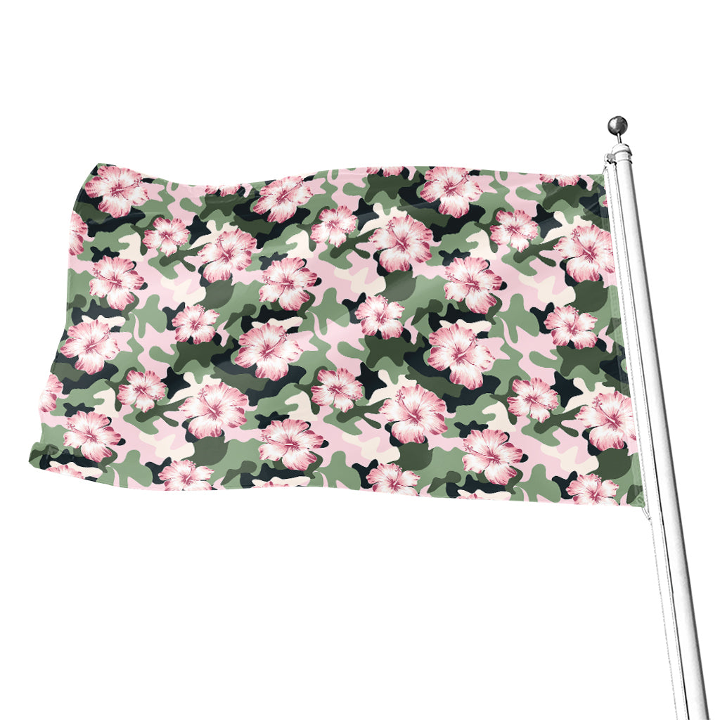 Pink Hibiscus Flower Camouflage Print Flag
