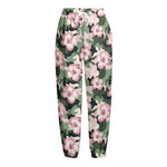 Pink Hibiscus Flower Camouflage Print Fleece Lined Knit Pants