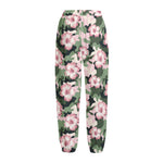 Pink Hibiscus Flower Camouflage Print Fleece Lined Knit Pants