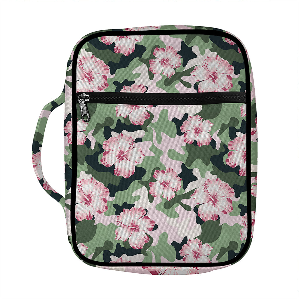 Pink Hibiscus Flower Camouflage Print Front Pocket Bible Bag