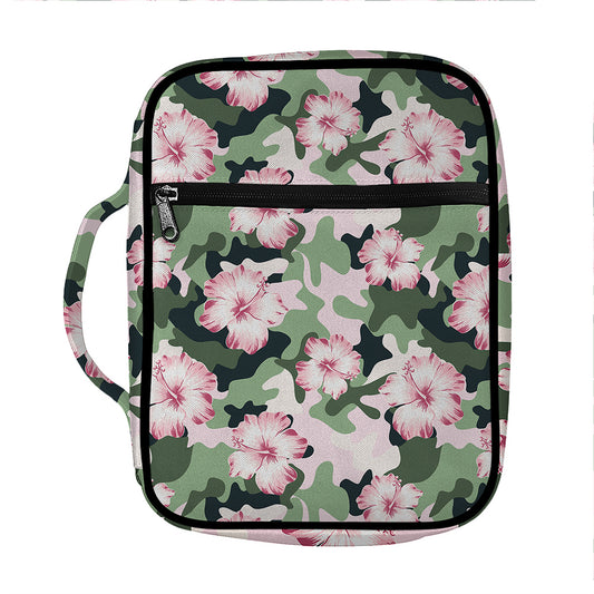 Pink Hibiscus Flower Camouflage Print Front Pocket Bible Bag