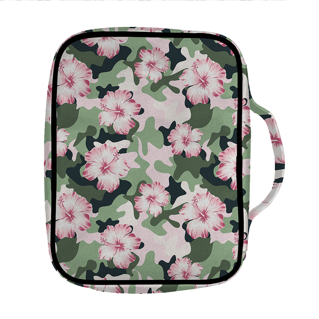 Pink Hibiscus Flower Camouflage Print Front Pocket Bible Bag