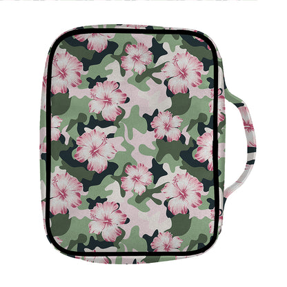 Pink Hibiscus Flower Camouflage Print Front Pocket Bible Bag