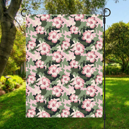 Pink Hibiscus Flower Camouflage Print Garden Flag