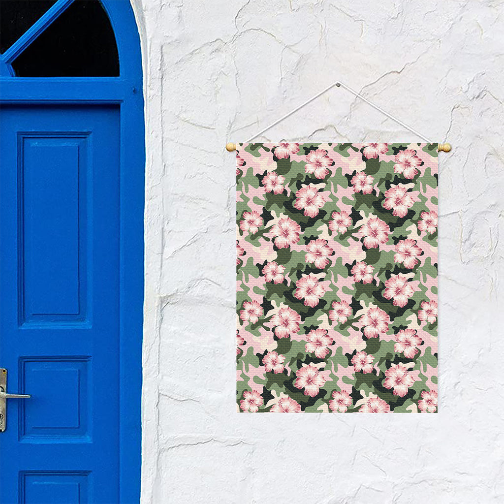Pink Hibiscus Flower Camouflage Print Garden Flag