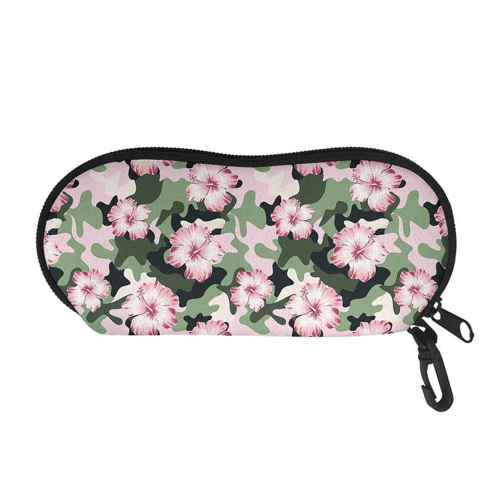 Pink Hibiscus Flower Camouflage Print Glasses Case