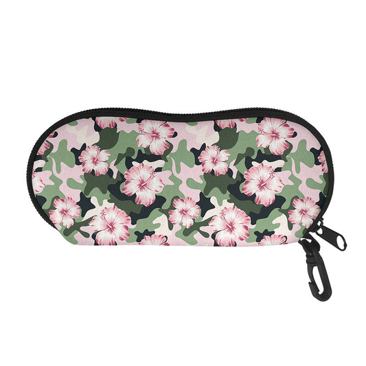 Pink Hibiscus Flower Camouflage Print Glasses Case