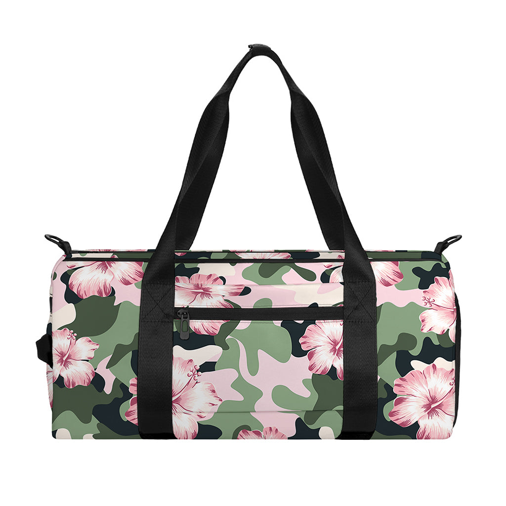 Pink Hibiscus Flower Camouflage Print Gym Bag
