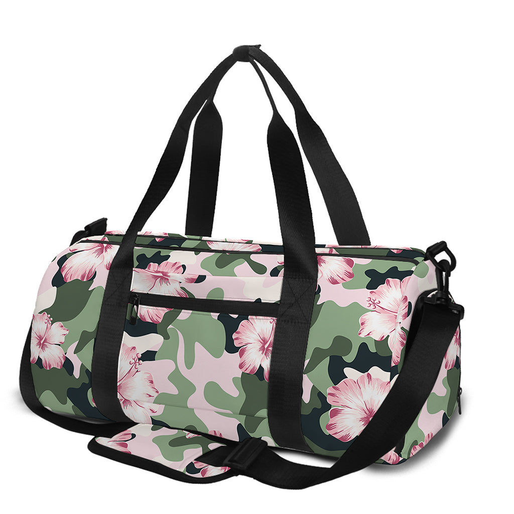 Pink Hibiscus Flower Camouflage Print Gym Bag
