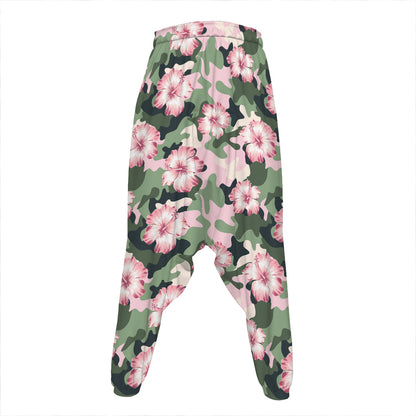 Pink Hibiscus Flower Camouflage Print Hammer Pants