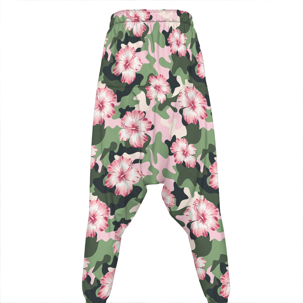 Pink Hibiscus Flower Camouflage Print Hammer Pants
