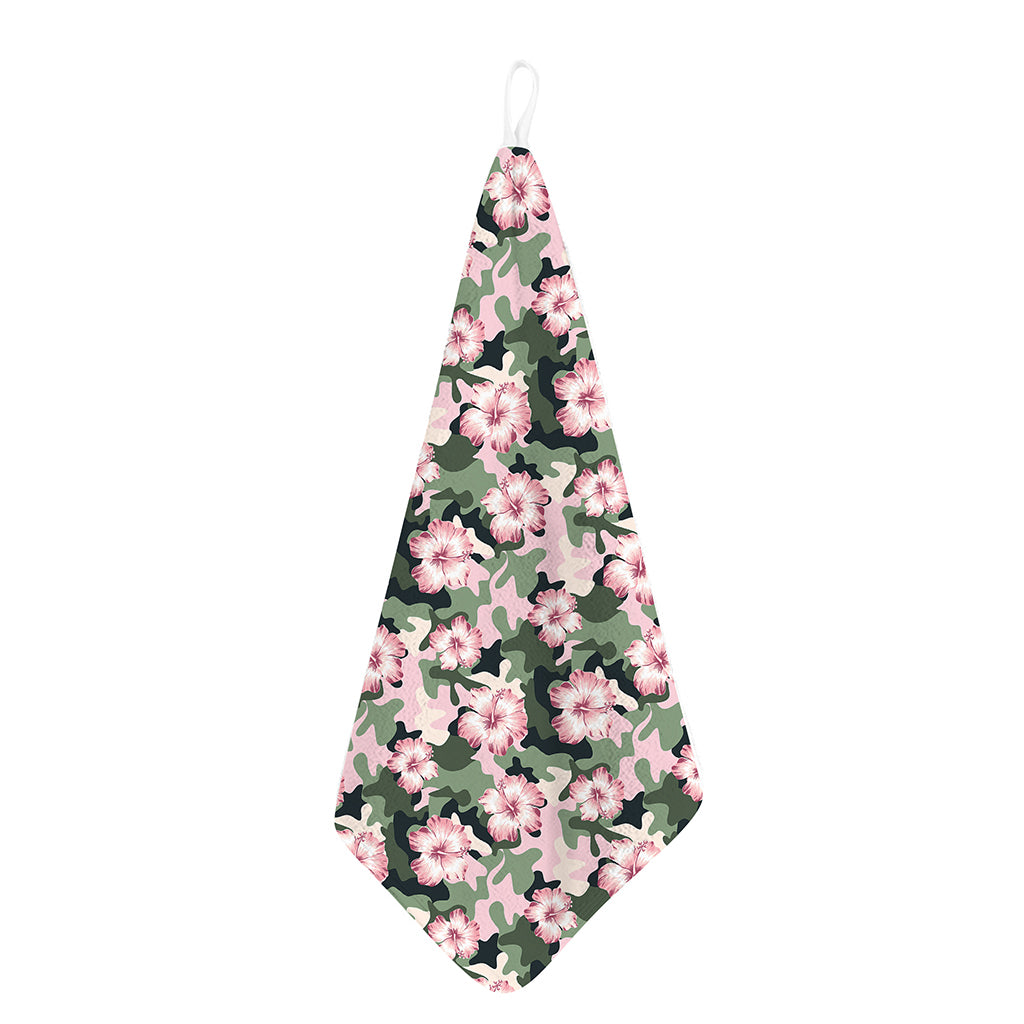 Pink Hibiscus Flower Camouflage Print Hand Towel