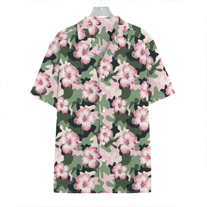 Pink Hibiscus Flower Camouflage Print Hawaiian Shirt