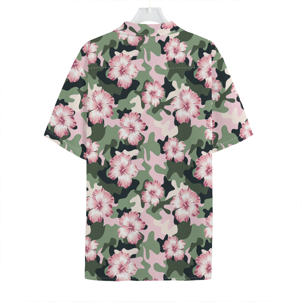 Pink Hibiscus Flower Camouflage Print Hawaiian Shirt