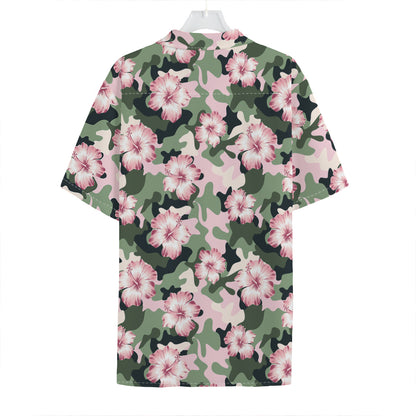 Pink Hibiscus Flower Camouflage Print Hawaiian Shirt