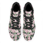 Pink Hibiscus Flower Camouflage Print High Top Leather Sneakers
