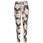 Pink Hibiscus Flower Camouflage Print High-Waisted Pocket Leggings