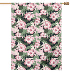 Pink Hibiscus Flower Camouflage Print House Flag