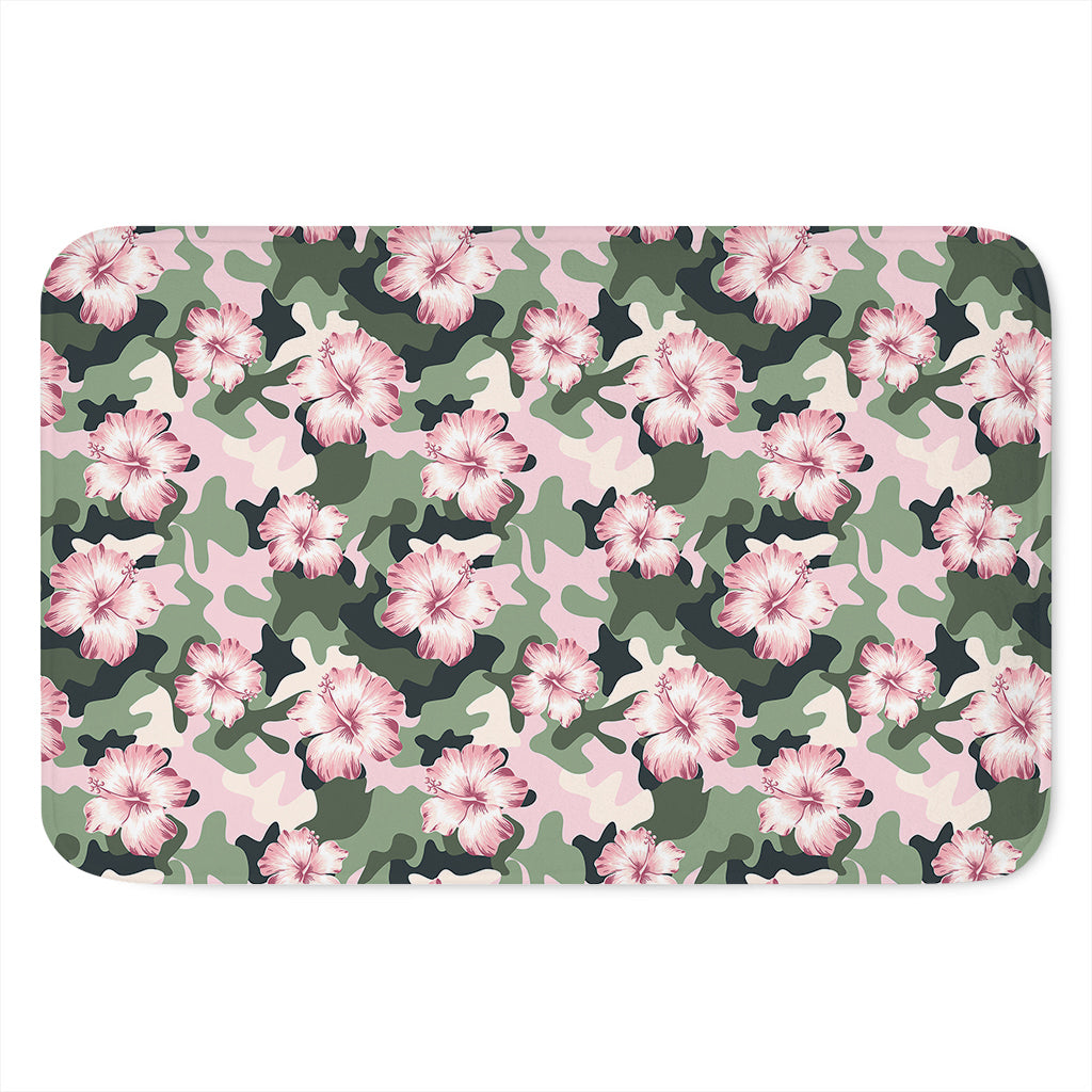 Pink Hibiscus Flower Camouflage Print Indoor Door Mat