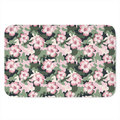 Pink Hibiscus Flower Camouflage Print Indoor Door Mat