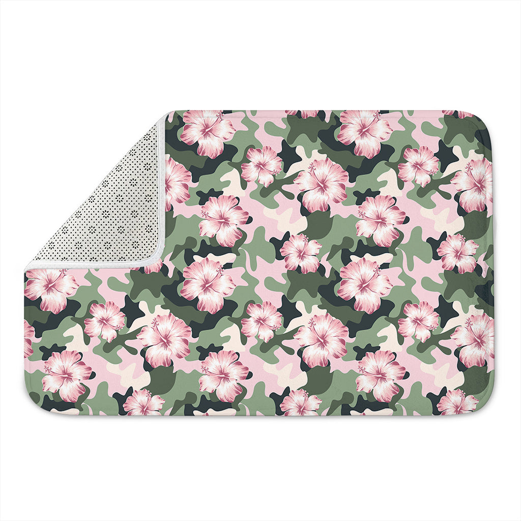 Pink Hibiscus Flower Camouflage Print Indoor Door Mat