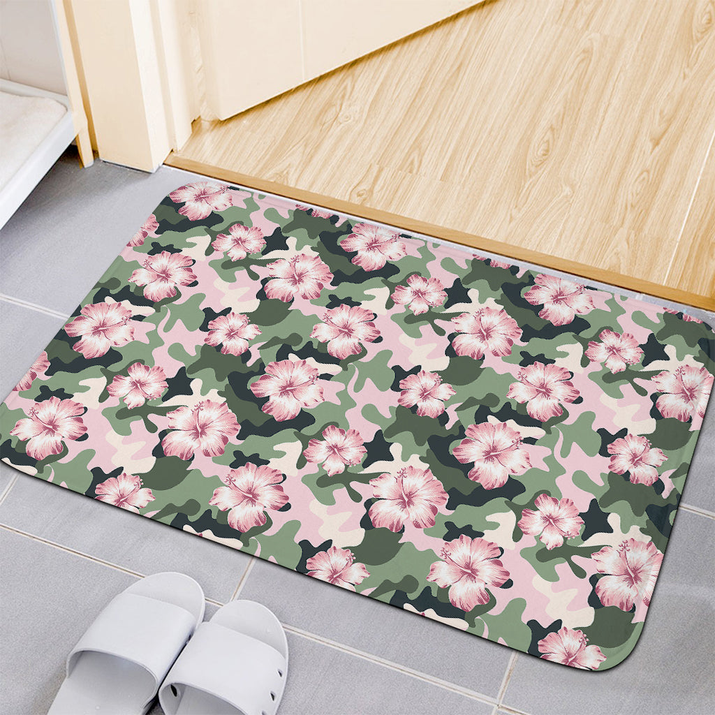 Pink Hibiscus Flower Camouflage Print Indoor Door Mat