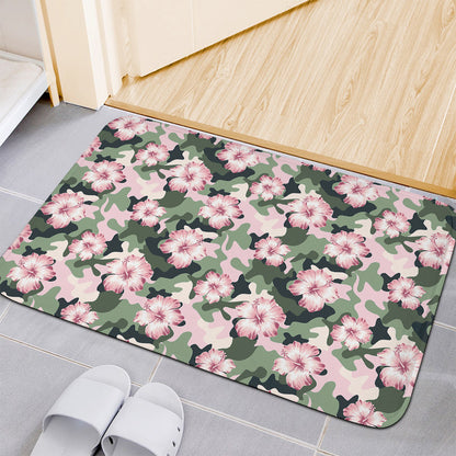 Pink Hibiscus Flower Camouflage Print Indoor Door Mat