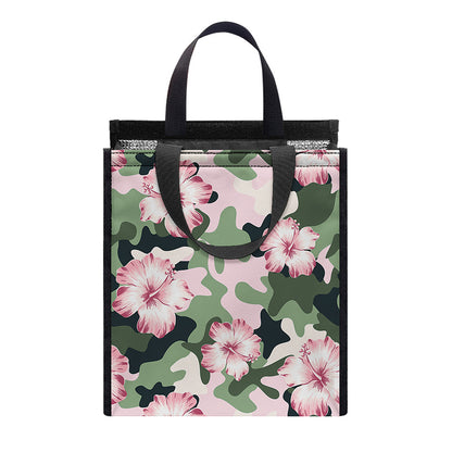 Pink Hibiscus Flower Camouflage Print Insulated Lunch Tote