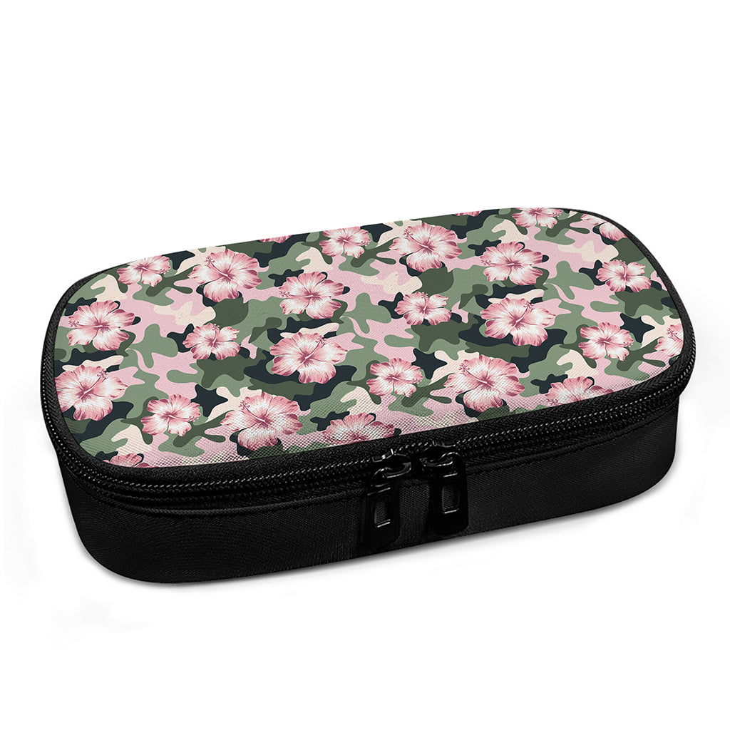 Pink Hibiscus Flower Camouflage Print Insulin Cooler Travel Case