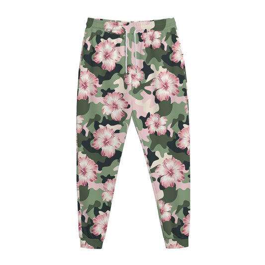 Pink Hibiscus Flower Camouflage Print Jogger Pants