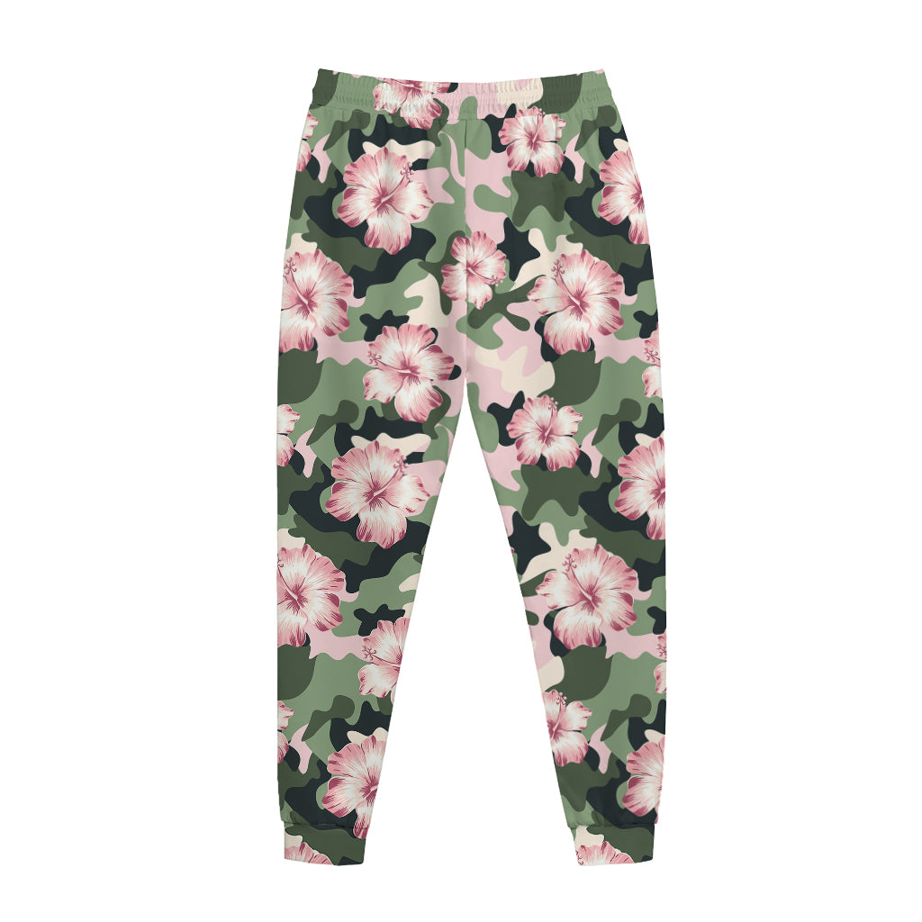 Pink Hibiscus Flower Camouflage Print Jogger Pants