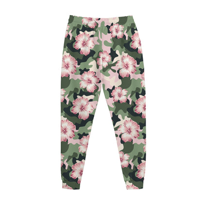Pink Hibiscus Flower Camouflage Print Jogger Pants