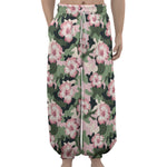 Pink Hibiscus Flower Camouflage Print Lantern Pants
