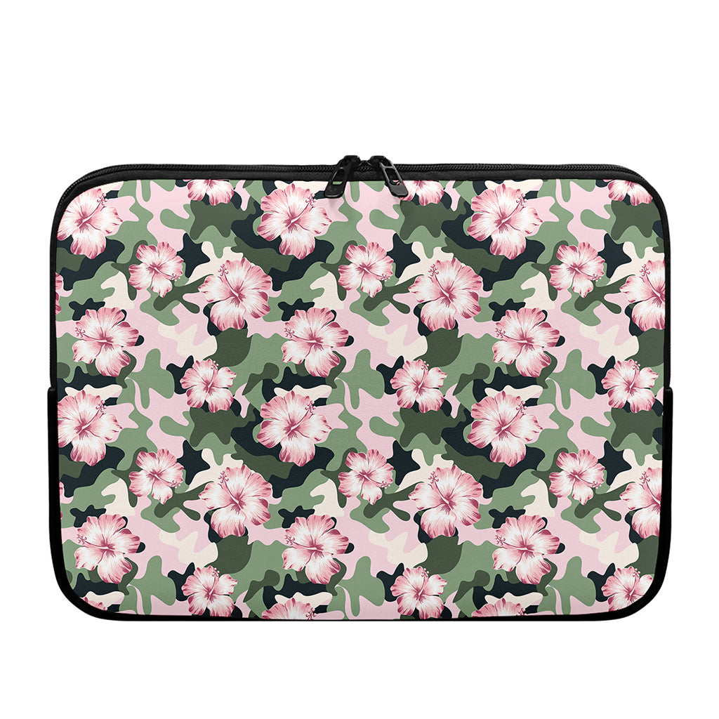 Pink Hibiscus Flower Camouflage Print Laptop Sleeve