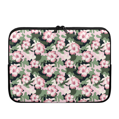 Pink Hibiscus Flower Camouflage Print Laptop Sleeve