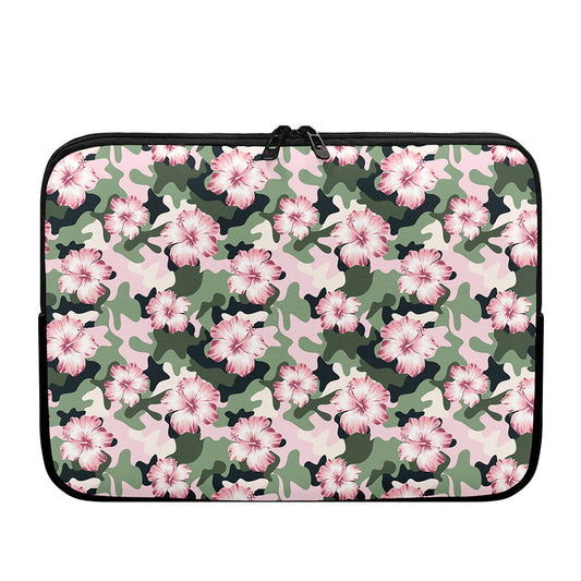 Pink Hibiscus Flower Camouflage Print Laptop Sleeve