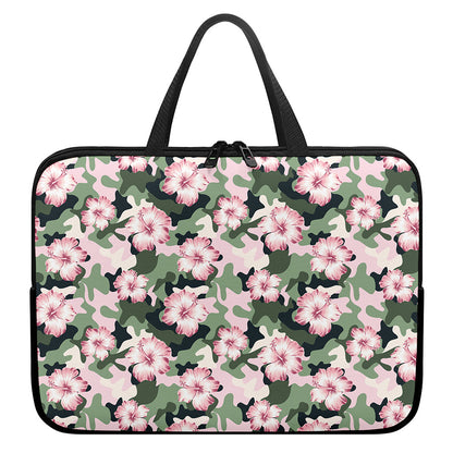 Pink Hibiscus Flower Camouflage Print Laptop Sleeve With Handle
