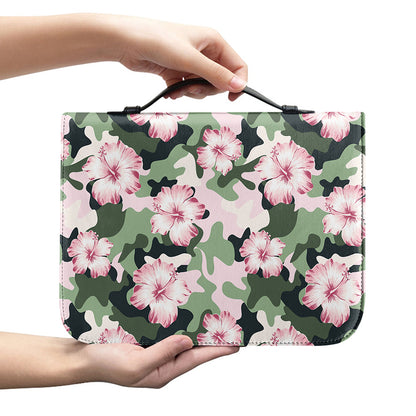 Pink Hibiscus Flower Camouflage Print Leather Bible Cover
