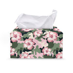 Pink Hibiscus Flower Camouflage Print Leather Tissue Box Cover